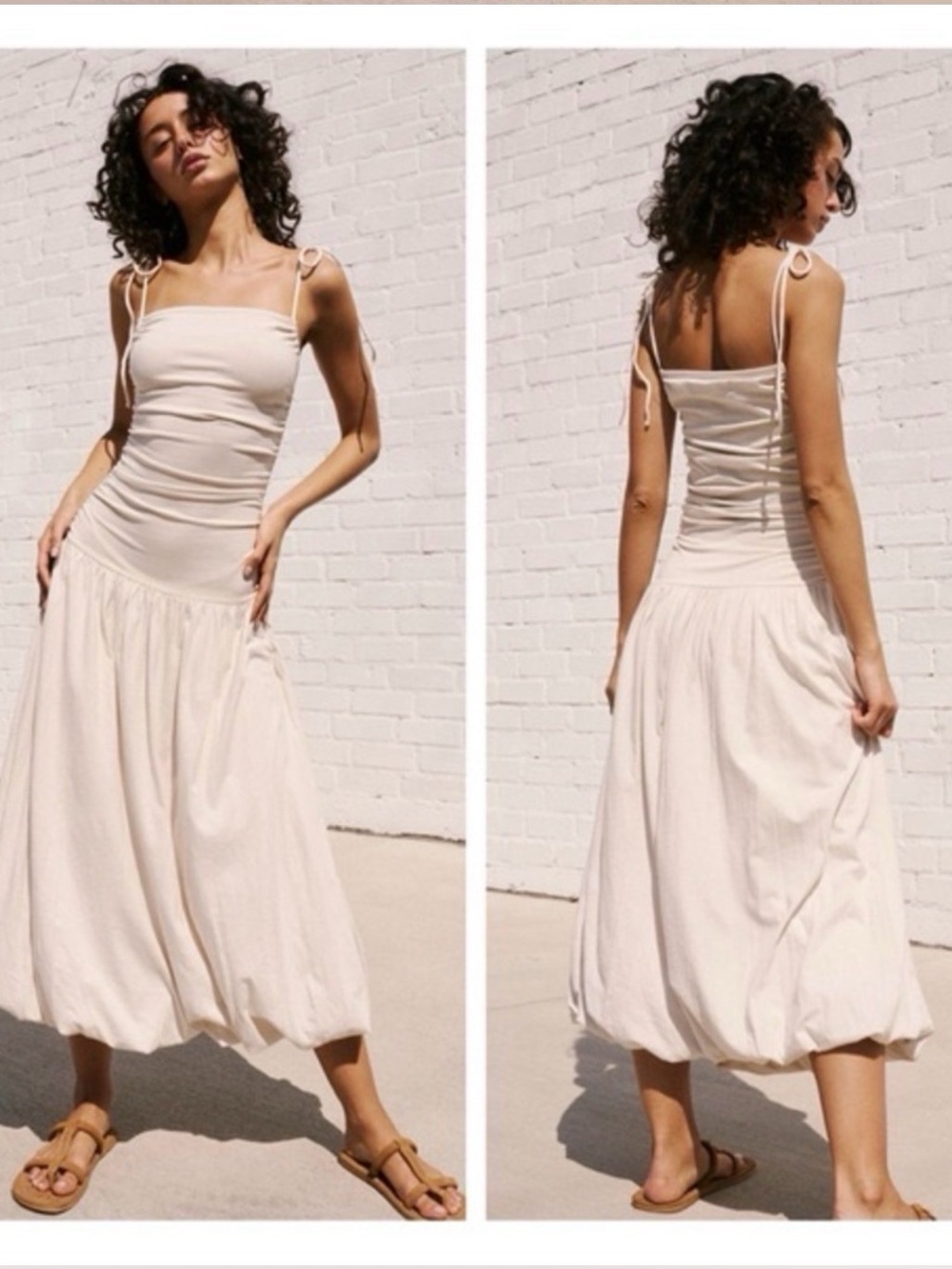 Free People Cream Midi Tie-Shoulder Skirt